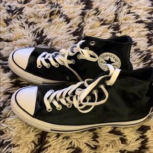 Black velvet high top converse all stars